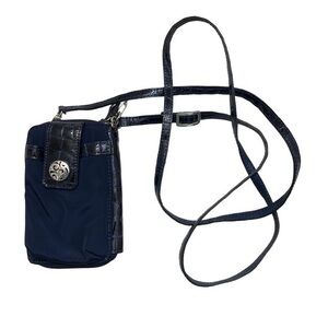 Brighton blue nylon and leather mini wallet crossbody bag